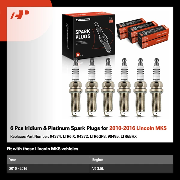6 Pcs Iridium & Platinum Spark Plugs for 2010-2016 Lincoln MKS