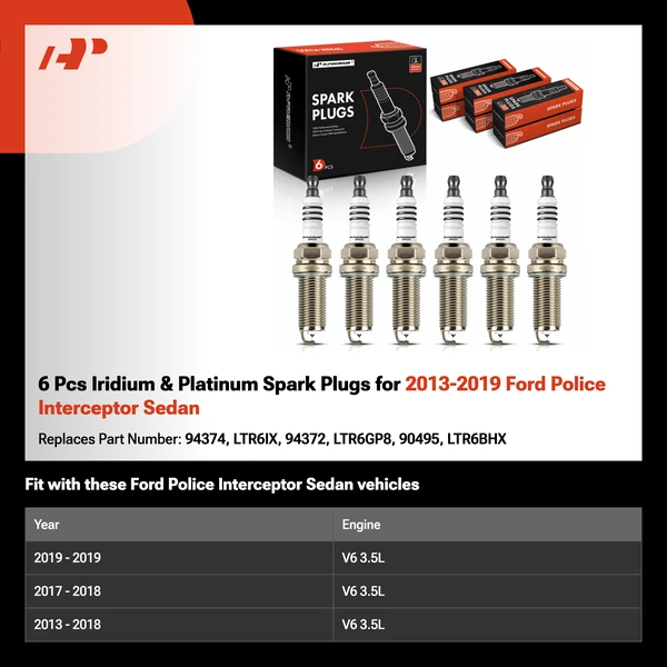 6 Pcs Iridium & Platinum Spark Plugs for 2013-2019 Ford Police Interceptor Sedan
