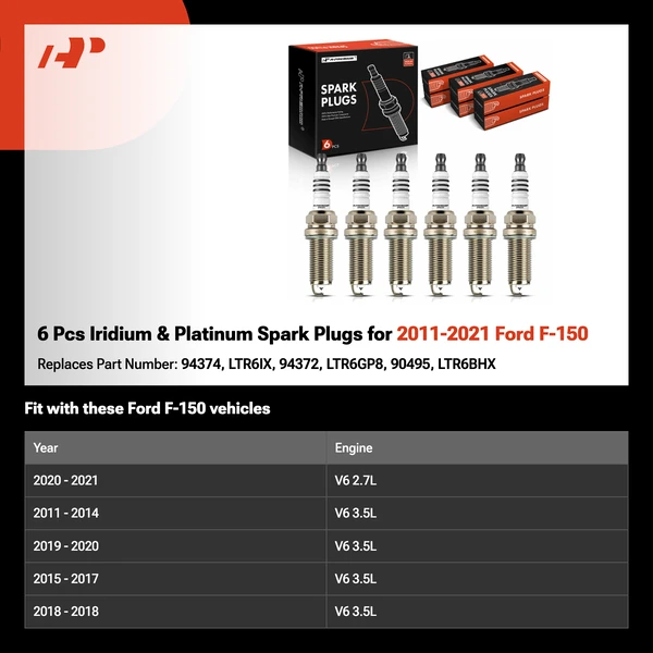 6 Pcs Iridium & Platinum Spark Plugs for 2011-2021 Ford F-150