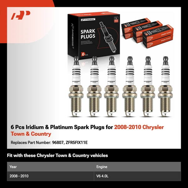 6 Pcs Iridium & Platinum Spark Plugs for 2008-2010 Chrysler Town & Country