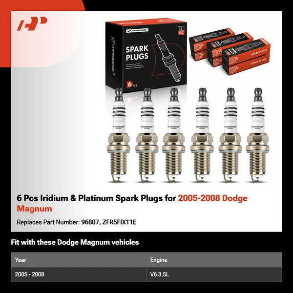 6 Pcs Iridium & Platinum Spark Plugs for 2005-2008 Dodge Magnum