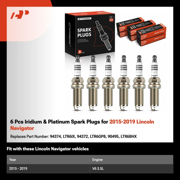 6 Pcs Iridium & Platinum Spark Plugs for 2015-2019 Lincoln Navigator