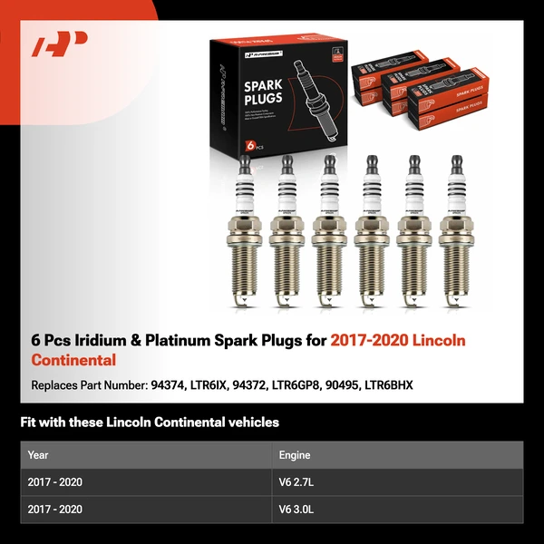 6 Pcs Iridium & Platinum Spark Plugs for 2017-2020 Lincoln Continental