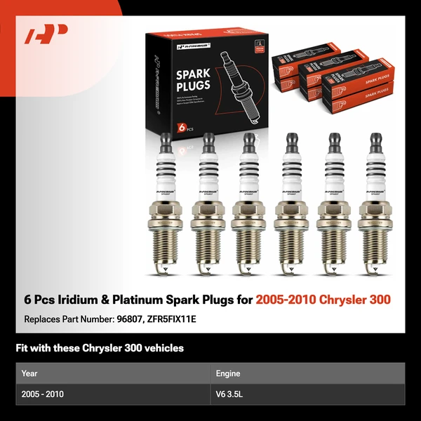 6 Pcs Iridium & Platinum Spark Plugs for 2005-2010 Chrysler 300