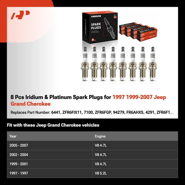 8 Pcs Iridium & Platinum Spark Plugs for 1997 1999-2007 Jeep Grand Cherokee