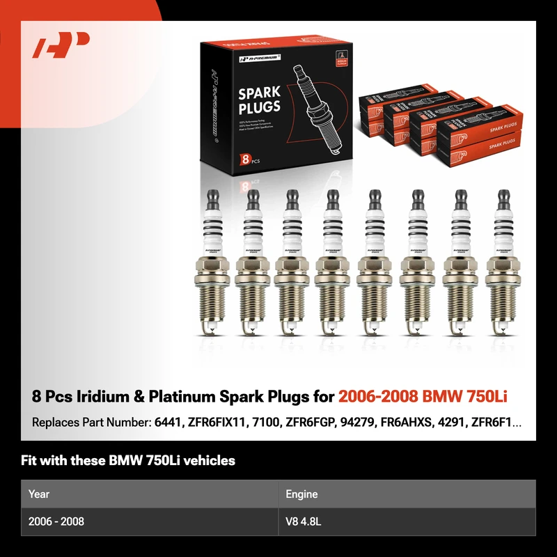 8 Pcs Iridium & Platinum Spark Plugs for 2006-2008 BMW 750Li