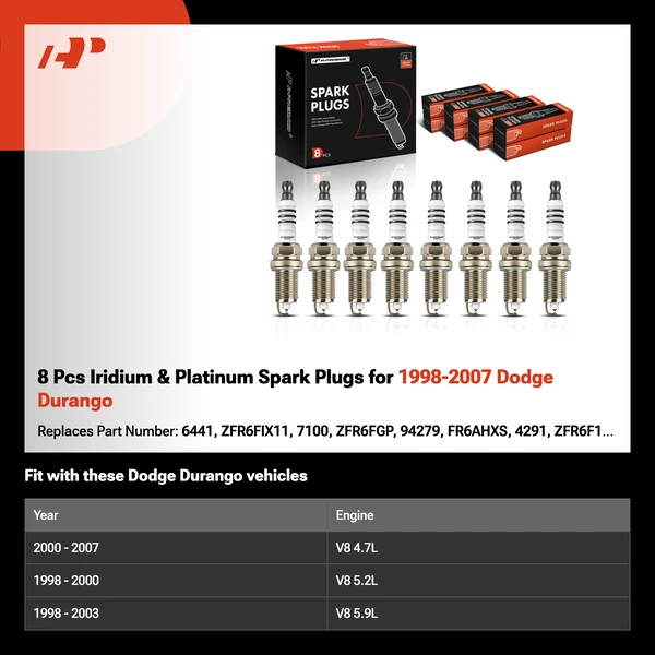 8 Pcs Iridium & Platinum Spark Plugs for 1998-2007 Dodge Durango