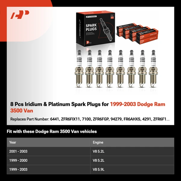 8 Pcs Iridium & Platinum Spark Plugs for 1999-2003 Dodge Ram 3500 Van