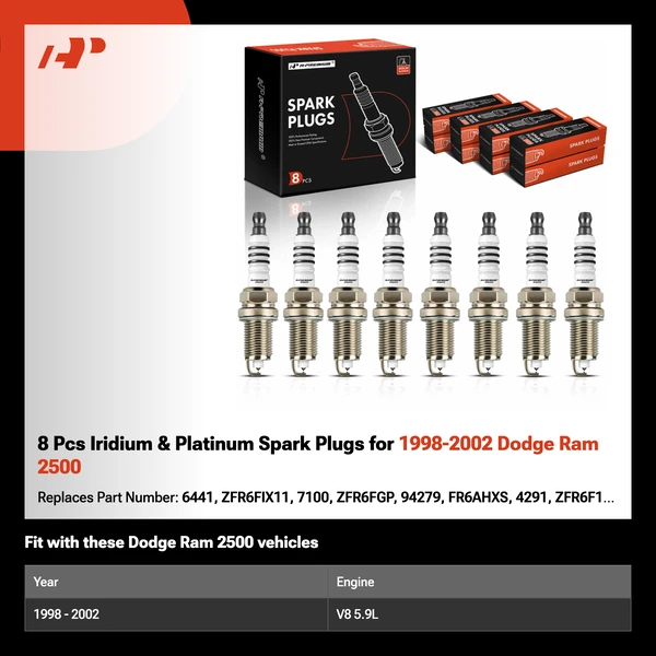8 Pcs Iridium & Platinum Spark Plugs for 1998-2002 Dodge Ram 2500