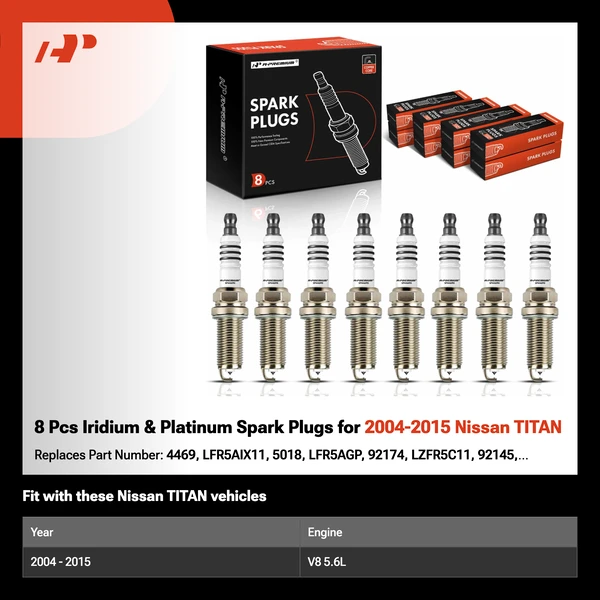 8 Pcs Iridium & Platinum Spark Plugs for 2004-2015 Nissan TITAN