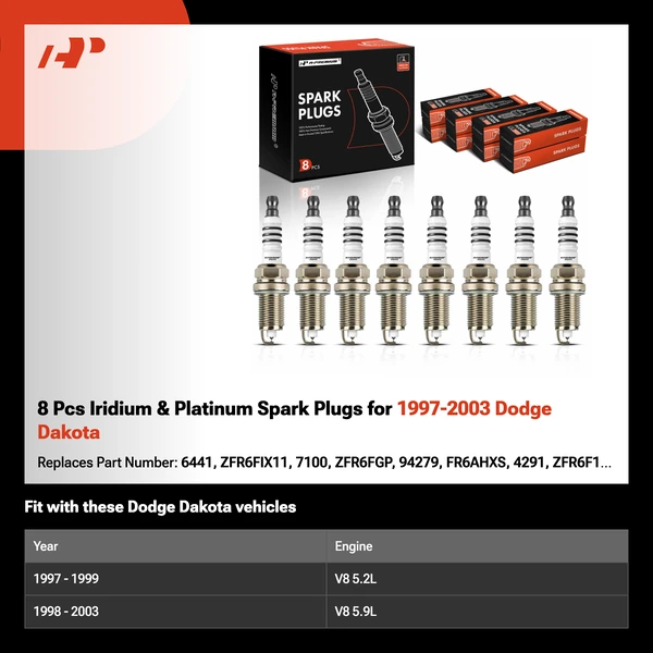 8 Pcs Iridium & Platinum Spark Plugs for 1997-2003 Dodge Dakota