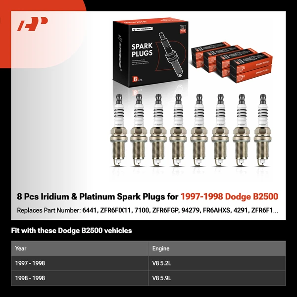 8 Pcs Iridium & Platinum Spark Plugs for 1997-1998 Dodge B2500