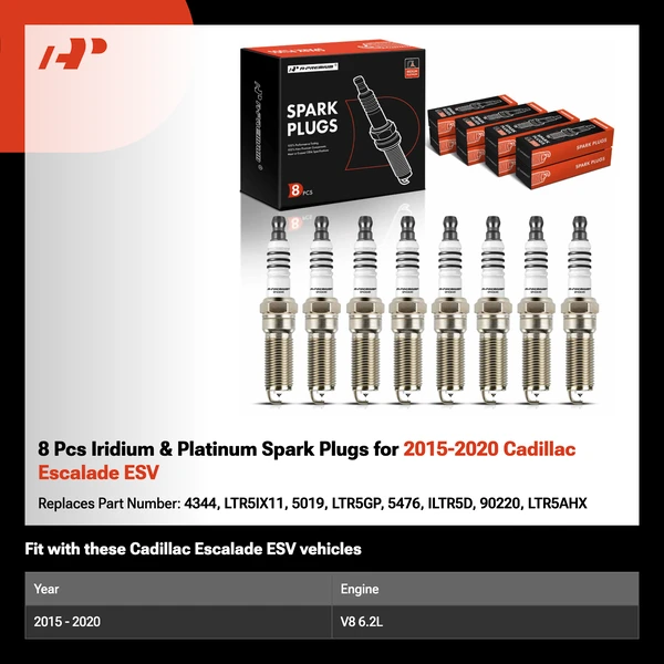 8 Pcs Iridium & Platinum Spark Plugs for 2015-2020 Cadillac Escalade ESV