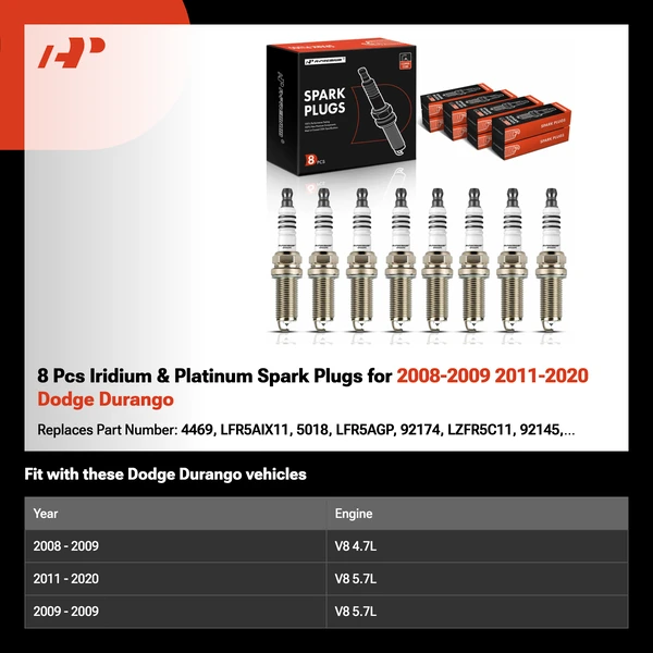 8 Pcs Iridium & Platinum Spark Plugs for 2008-2009 2011-2020 Dodge Durango