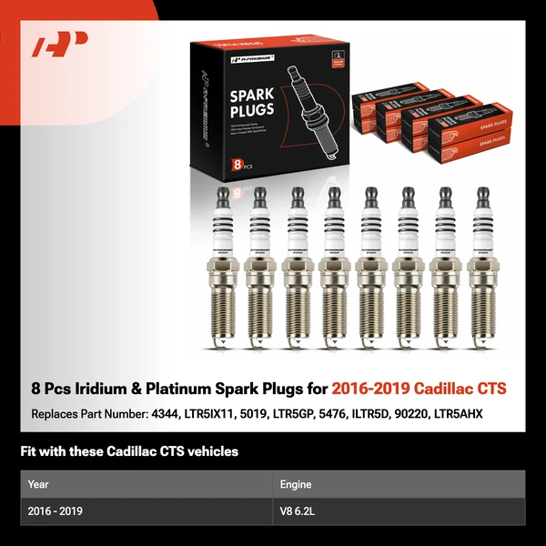 8 Pcs Iridium & Platinum Spark Plugs for 2016-2019 Cadillac CTS