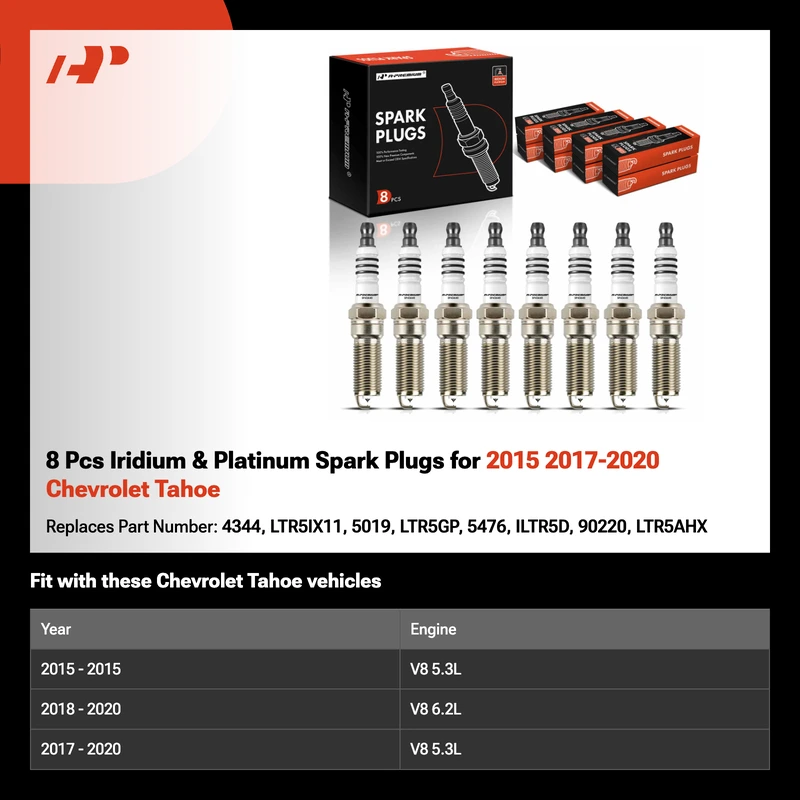 8 Pcs Iridium & Platinum Spark Plugs for 2015 2017-2020 Chevrolet Tahoe