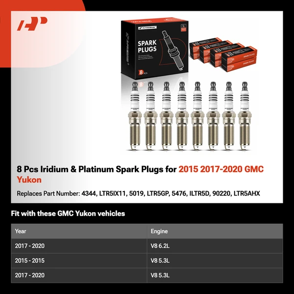 8 Pcs Iridium & Platinum Spark Plugs for 2015 2017-2020 GMC Yukon