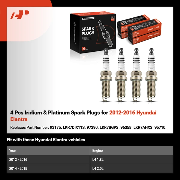 4 Pcs Iridium & Platinum Spark Plugs for 2012-2016 Hyundai Elantra