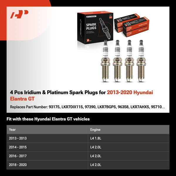 4 Pcs Iridium & Platinum Spark Plugs for 2013-2020 Hyundai Elantra GT