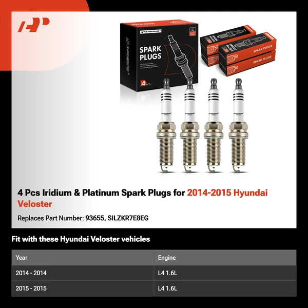 4 Pcs Iridium & Platinum Spark Plugs for 2014-2015 Hyundai Veloster