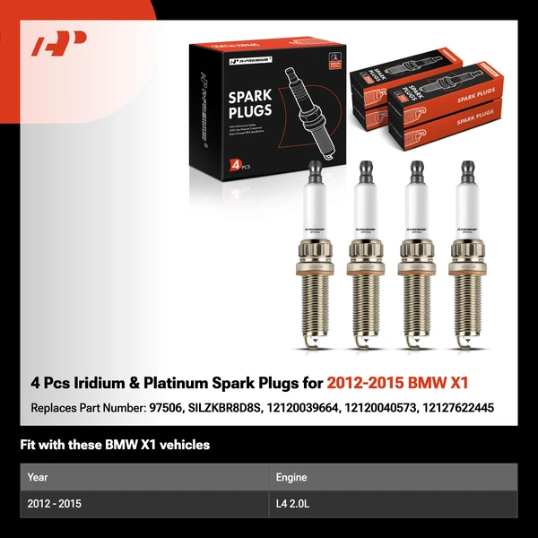 4 Pcs Iridium & Platinum Spark Plugs for 2012-2015 BMW X1