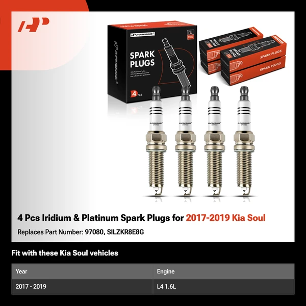 4 Pcs Iridium & Platinum Spark Plugs for 2017-2019 Kia Soul