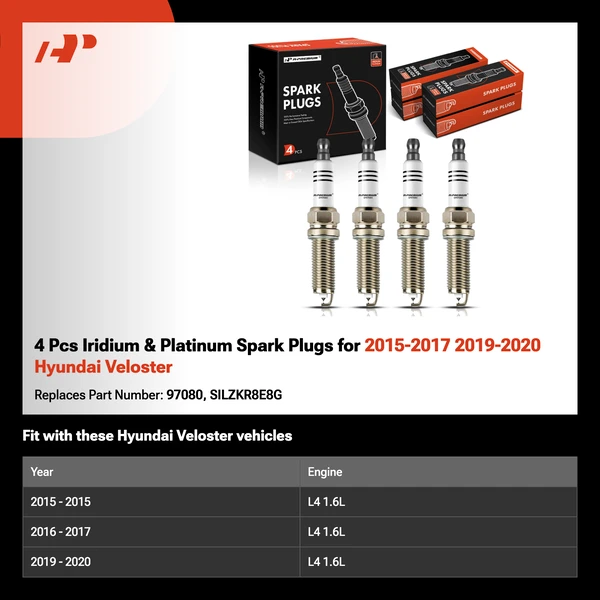 4 Pcs Iridium & Platinum Spark Plugs for 2015-2017 2019-2020 Hyundai Veloster