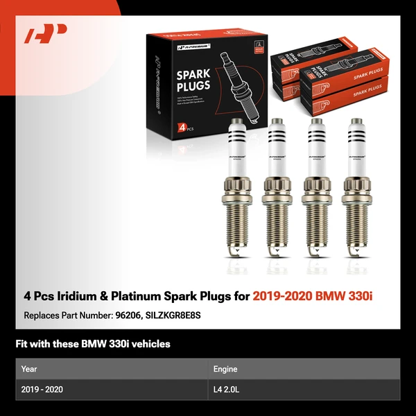 4 Pcs Iridium & Platinum Spark Plugs for 2019-2020 BMW 330i