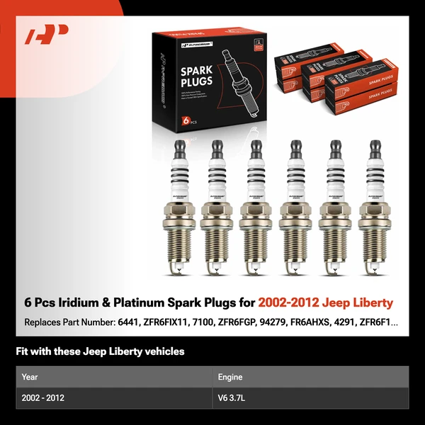 6 Pcs Iridium & Platinum Spark Plugs for 2002-2012 Jeep Liberty