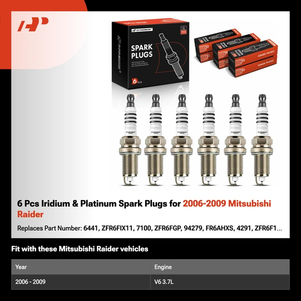 6 Pcs Iridium & Platinum Spark Plugs for 2006-2009 Mitsubishi Raider