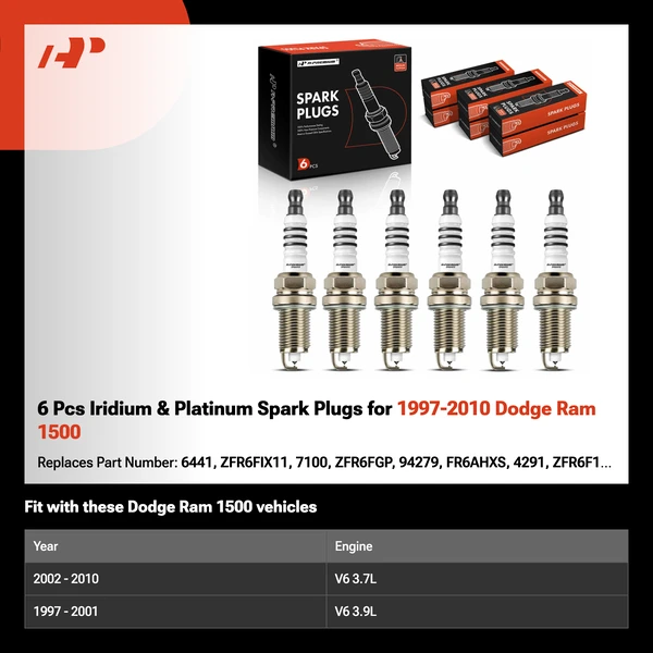6 Pcs Iridium & Platinum Spark Plugs for 1997-2010 Dodge Ram 1500