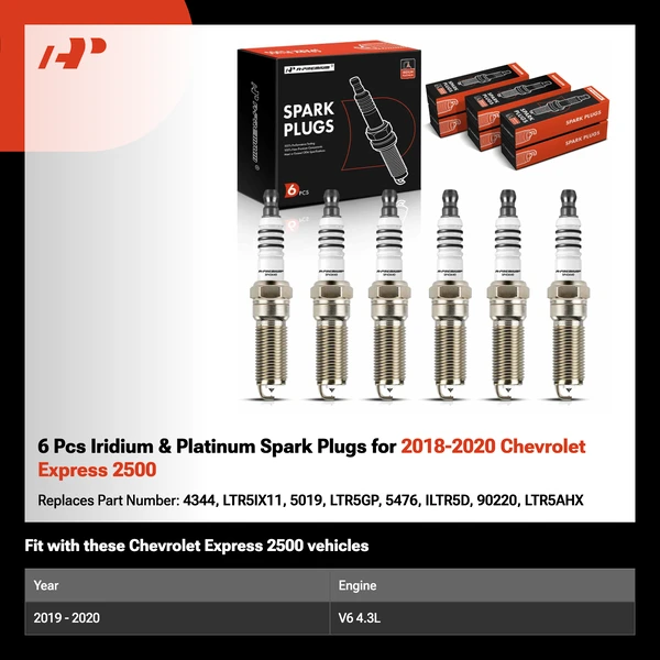 6 Pcs Iridium & Platinum Spark Plugs for 2018-2020 Chevrolet Express 2500
