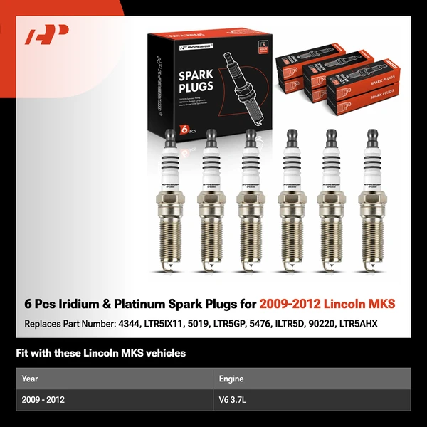 6 Pcs Iridium & Platinum Spark Plugs for 2009-2012 Lincoln MKS