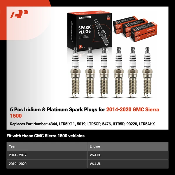 6 Pcs Iridium & Platinum Spark Plugs for 2014-2020 GMC Sierra 1500