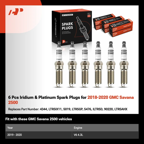 6 Pcs Iridium & Platinum Spark Plugs for 2018-2020 GMC Savana 2500