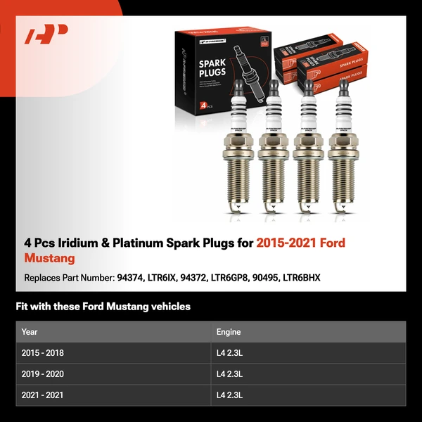 4 Pcs Iridium & Platinum Spark Plugs for 2015-2021 Ford Mustang