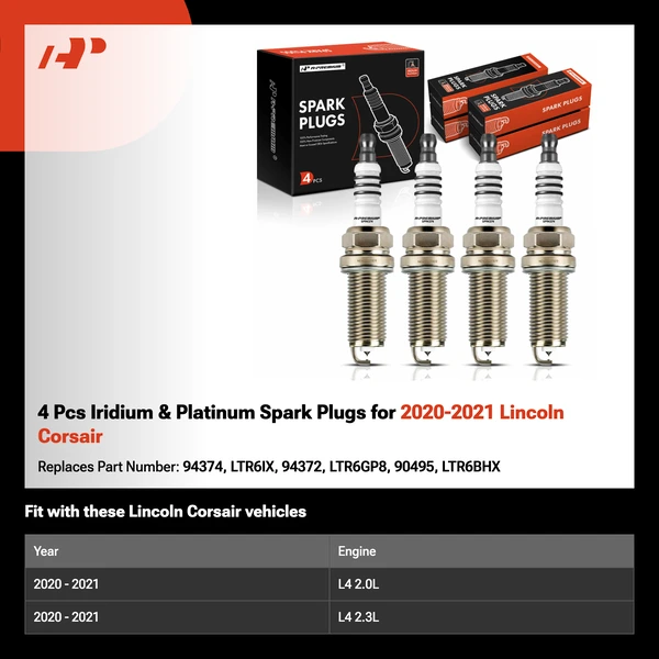 4 Pcs Iridium & Platinum Spark Plugs for 2020-2021 Lincoln Corsair