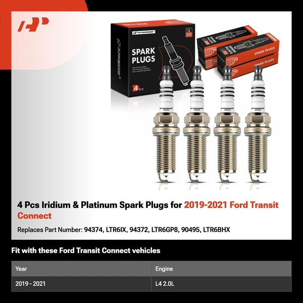4 Pcs Iridium & Platinum Spark Plugs for 2019-2021 Ford Transit Connect
