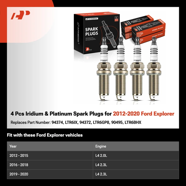 4 Pcs Iridium & Platinum Spark Plugs for 2012-2020 Ford Explorer