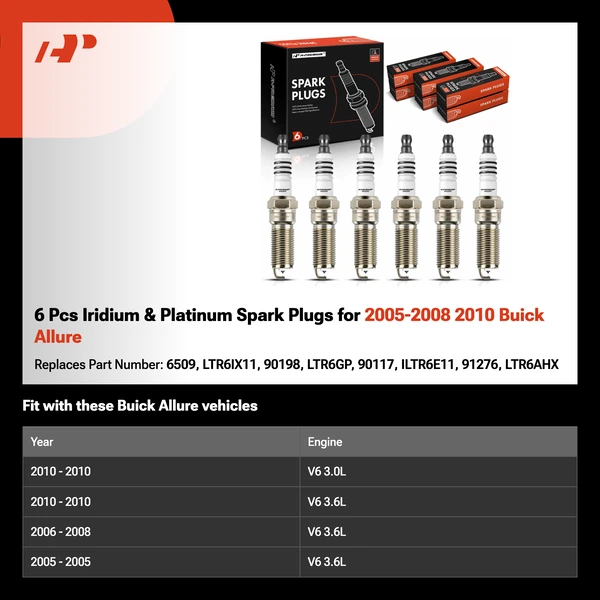 6 Pcs Iridium & Platinum Spark Plugs for 2005-2008 2010 Buick Allure