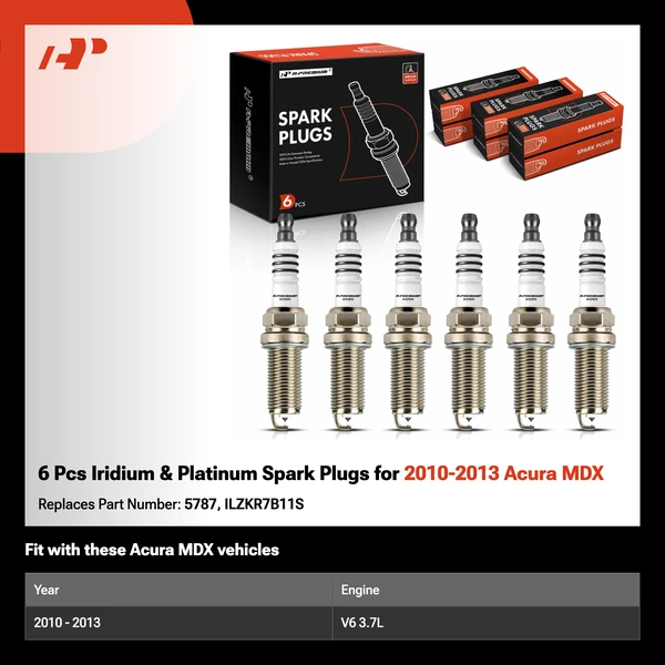 6 Pcs Iridium & Platinum Spark Plugs for 2010-2013 Acura MDX