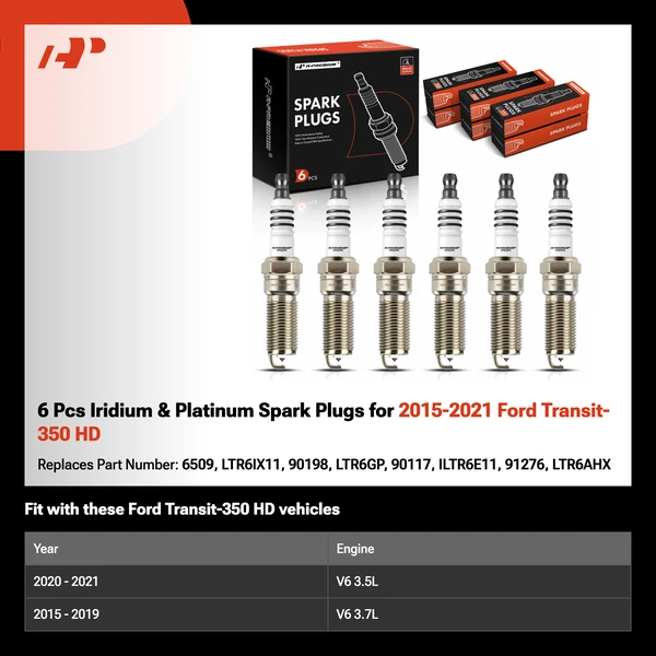 6 Pcs Iridium & Platinum Spark Plugs for 2015-2021 Ford Transit-350 HD