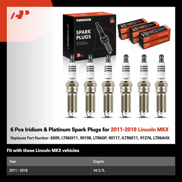6 Pcs Iridium & Platinum Spark Plugs for 2011-2018 Lincoln MKX
