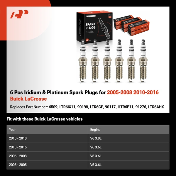 6 Pcs Iridium & Platinum Spark Plugs for 2005-2008 2010-2016 Buick LaCrosse