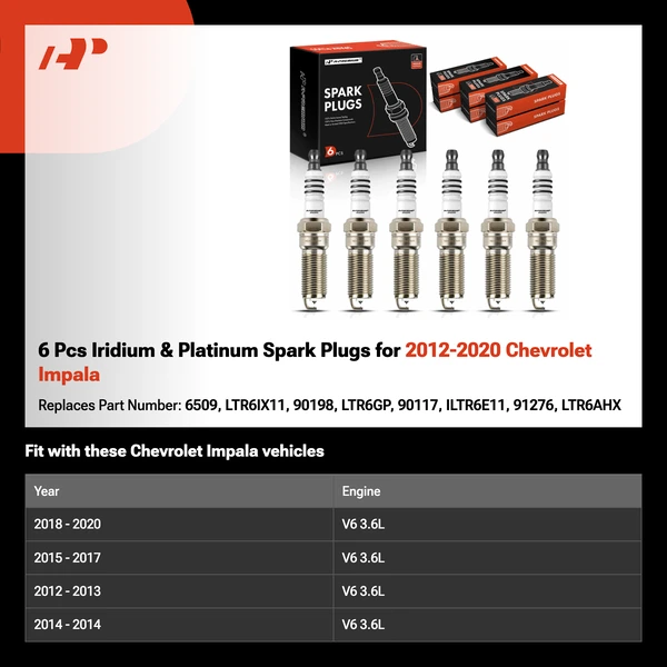 6 Pcs Iridium & Platinum Spark Plugs for 2012-2020 Chevrolet Impala
