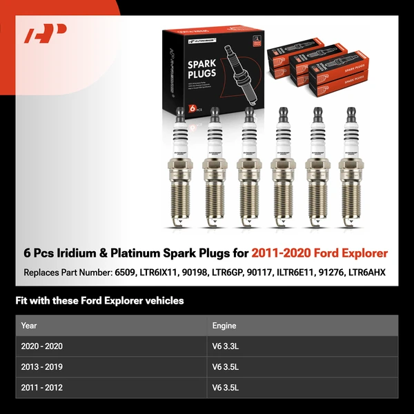 6 Pcs Iridium & Platinum Spark Plugs for 2011-2020 Ford Explorer