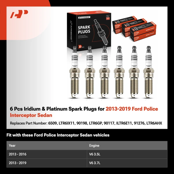 6 Pcs Iridium & Platinum Spark Plugs for 2013-2019 Ford Police Interceptor Sedan