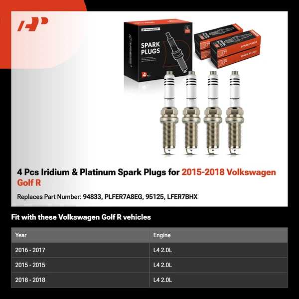 4 Pcs Iridium & Platinum Spark Plugs for 2015-2018 Volkswagen Golf R