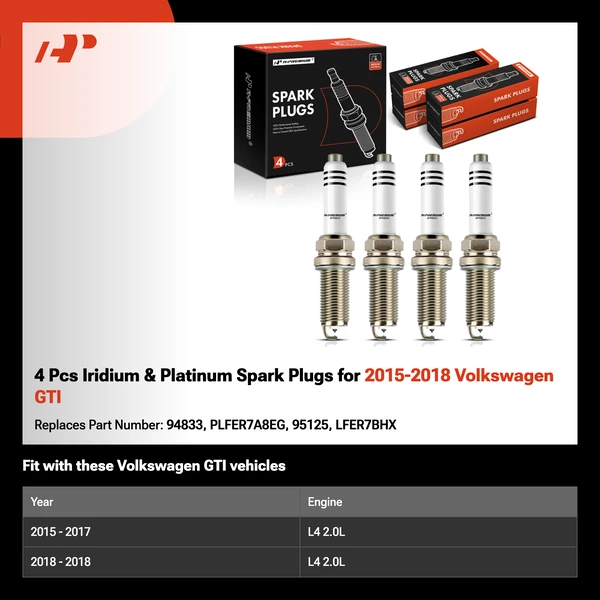 4 Pcs Iridium & Platinum Spark Plugs for 2015-2018 Volkswagen GTI
