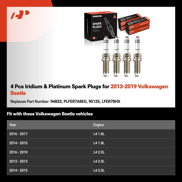 4 Pcs Iridium & Platinum Spark Plugs for 2013-2019 Volkswagen Beetle